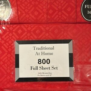 Traditional At Home 6pc Full Sheet Set Red Ruby  Diamond embossed